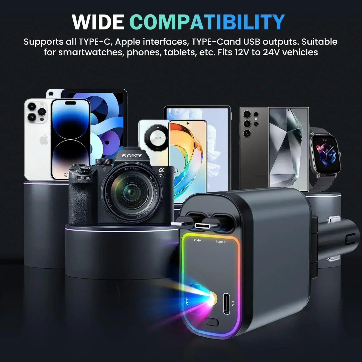 C6 4 In 1 Multi Functional Car Charger Fast Charging With Star Light Providing Durable Quality