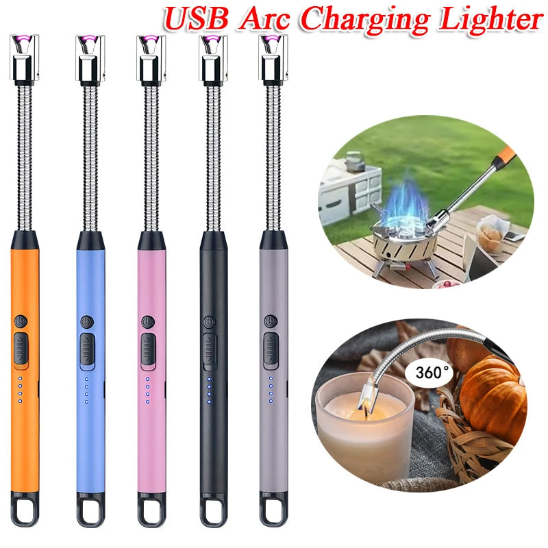 360° Outdoor Kitchen Lighter Usb Rechargeable Portable Electronic Arc Lighter Flexible Neck Safety Lock Windproof Eco Friendly Design