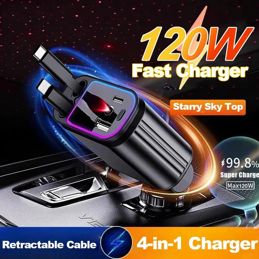 C6 4 In 1 Multi Functional Car Charger Fast Charging With Star Light Providing Durable Quality