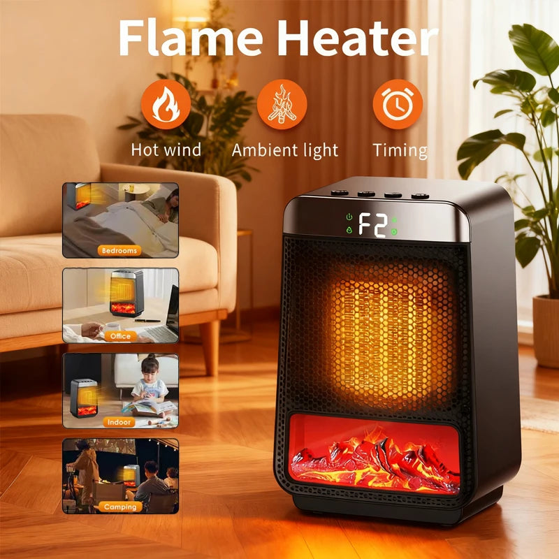 Flame Heater 1000W – Portable Electric Plug-in Room Heater with Flame Effect & Remote Control