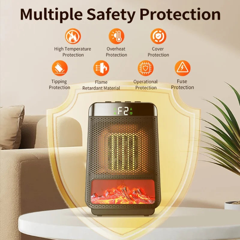 Flame Heater 1000W – Portable Electric Plug-in Room Heater with Flame Effect & Remote Control