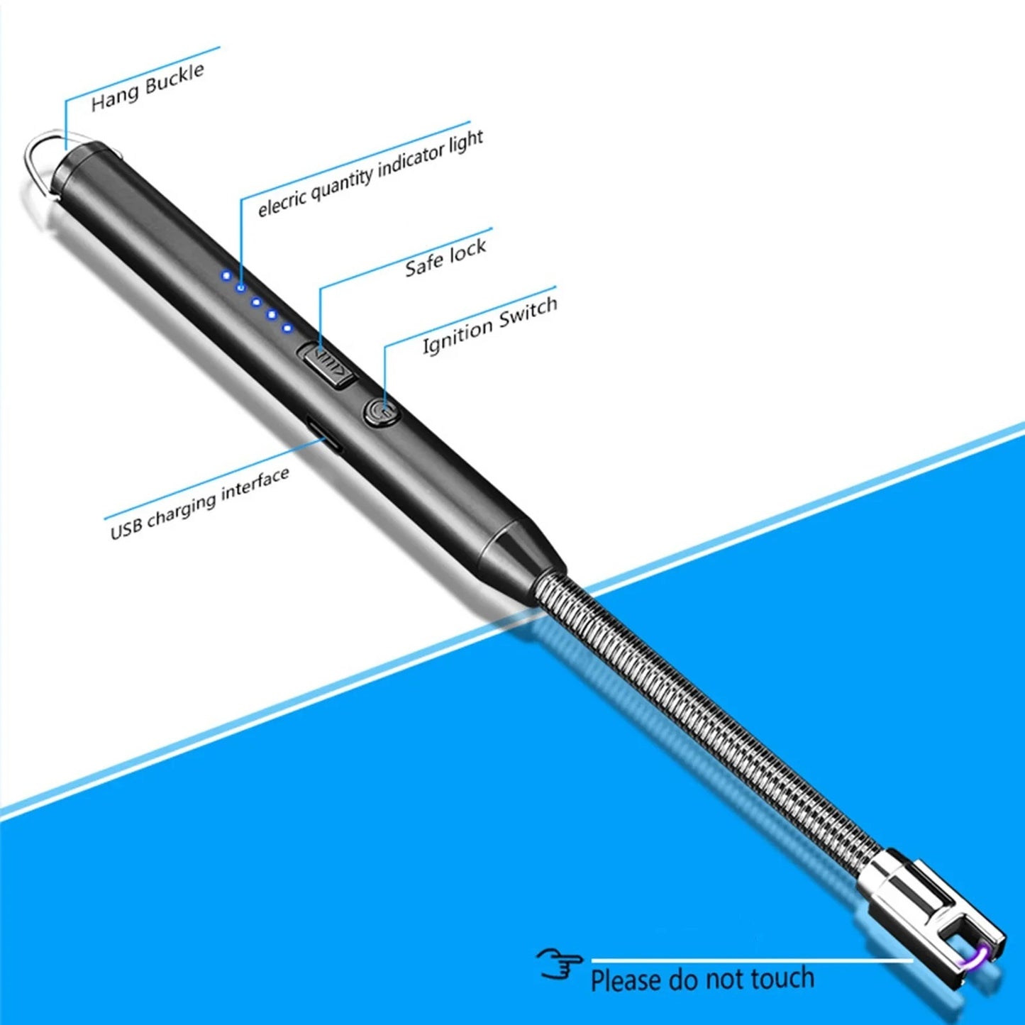 360° Outdoor Kitchen Lighter Usb Rechargeable Portable Electronic Arc Lighter Flexible Neck Safety Lock Windproof Eco Friendly Design