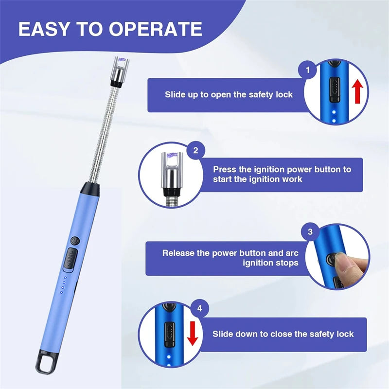 360° Outdoor Kitchen Lighter Usb Rechargeable Portable Electronic Arc Lighter Flexible Neck Safety Lock Windproof Eco Friendly Design