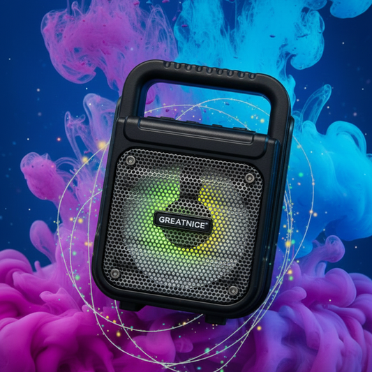 GREATMICE Portable Wireless Party Speaker – Rugged Outdoor Bluetooth Speaker with Integrated Carrying Handle and RGB LED Light Effects