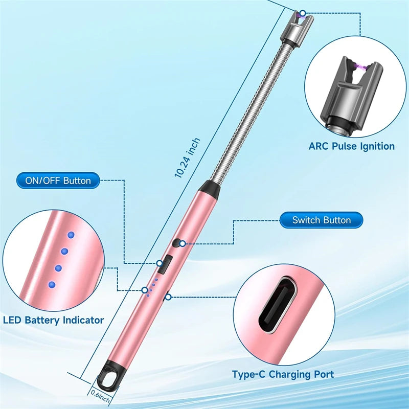 360° Outdoor Kitchen Lighter Usb Rechargeable Portable Electronic Arc Lighter Flexible Neck Safety Lock Windproof Eco Friendly Design