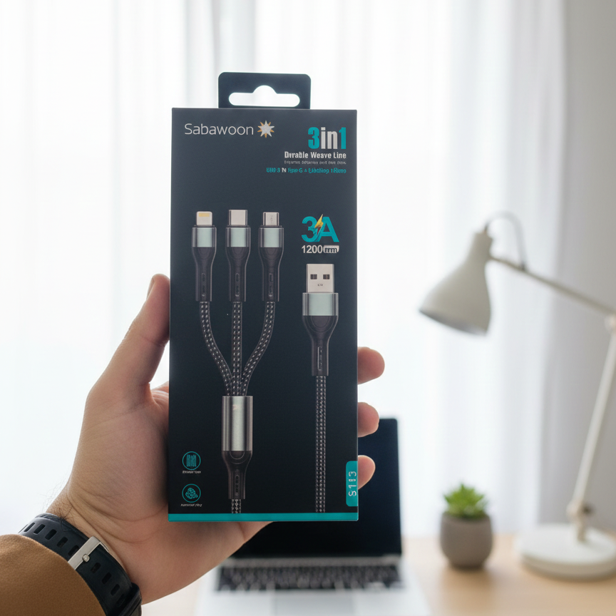 3 In 1 Charging Cable Durable Aluminum Alloy Strong Build Reliable Utility Perfect Choice For Daily Charging Needs (Random Color)