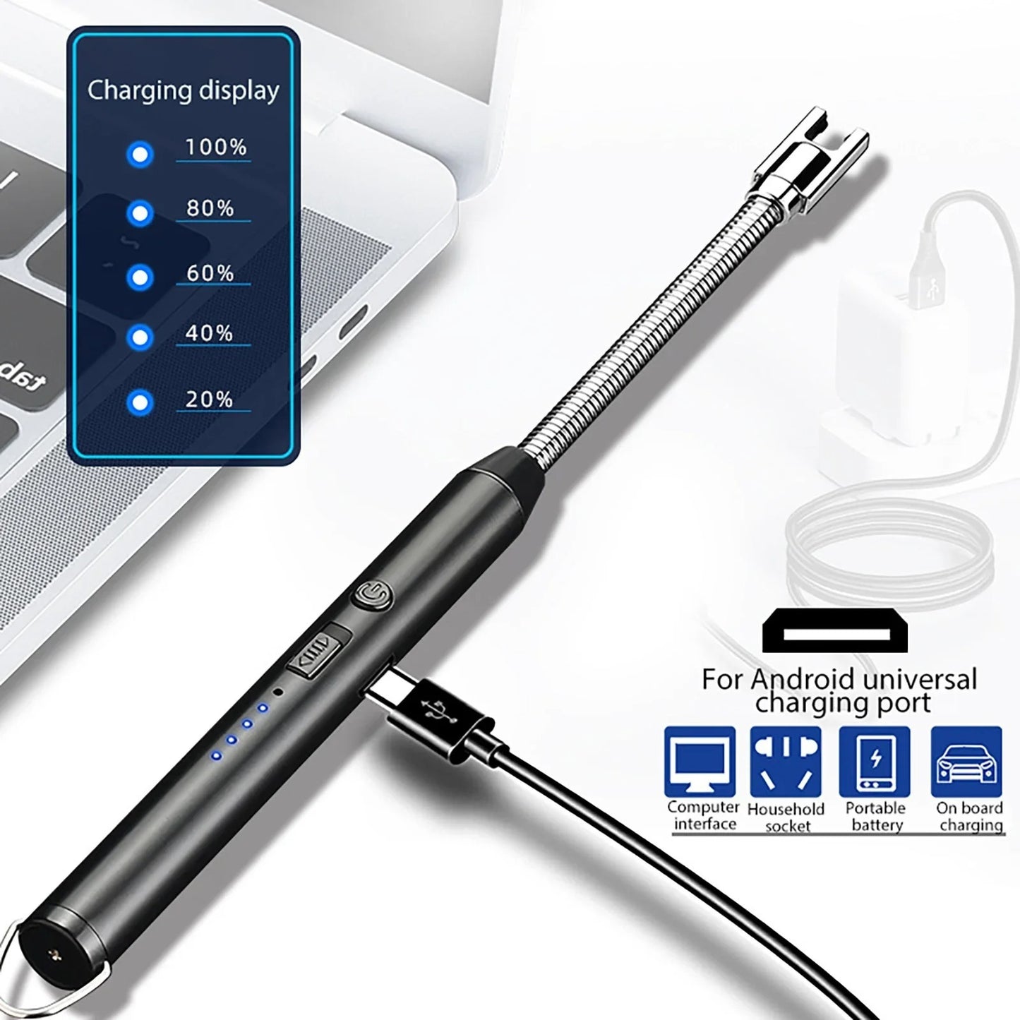 360° Outdoor Kitchen Lighter Usb Rechargeable Portable Electronic Arc Lighter Flexible Neck Safety Lock Windproof Eco Friendly Design